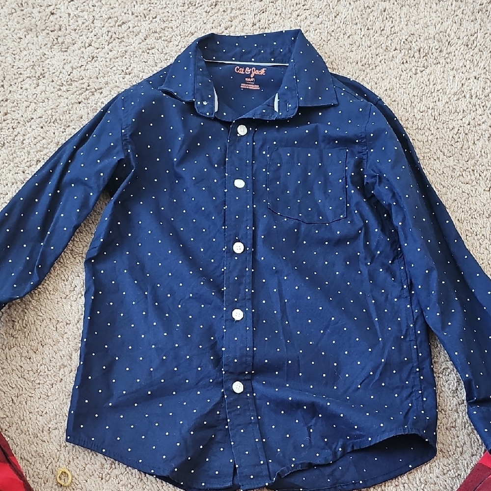 Cat & Jack Navy Polka Dot Button Down Shirt